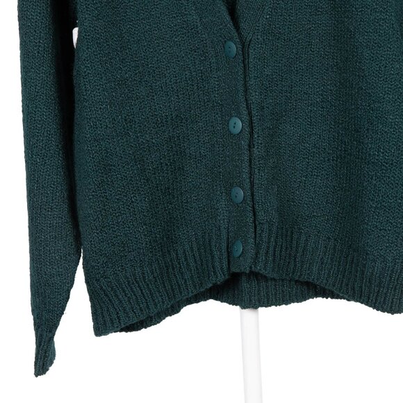 VJ Petites VTG Cardigan Sweater L Womens Green Acrylic Knit Button VNeck - Picture 3 of 5